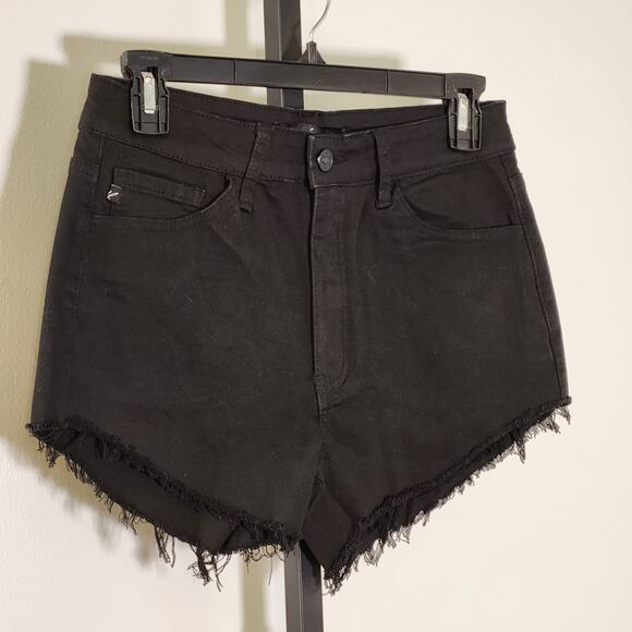 KANCAN NWT High Rise Distressed Black Denim Shorts, Size 9 - Picture 5 of 13